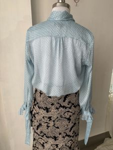 Light Blue Tie Neck Blouse