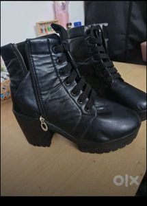 Stylish Black Heeled Combat Boots