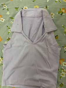 Lilac V-Neck Collared Crop Top
