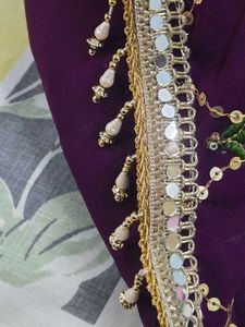 Embellished Purple Dupatta with Sequins &amp; Beads