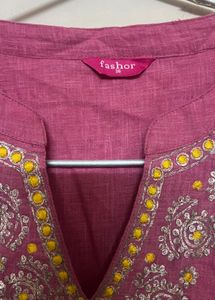 Pink Embroidered Cotton Kurta 💗