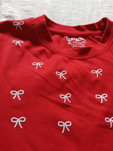 Cute Red Bow Print Crop Top