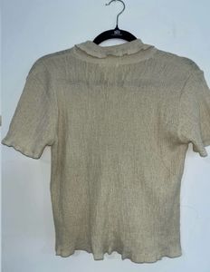 Textured Collared Short Sleeve Top