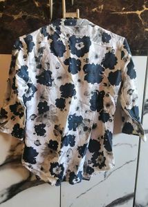 Elegant white and Navy printed cotton casual shirt