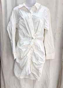 I. Chic White Ruched Shirt Dress