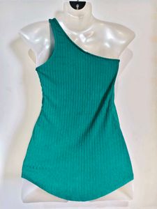 Teal One-Shoulder Ribbed Tank Top