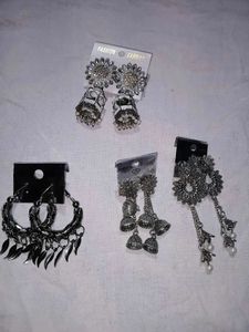 Combo Set of 4 Oxidized Jhumka & Hoop Earrings