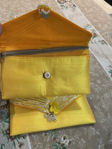 Set of 2 Yellow Embroidered Haldi Clutches