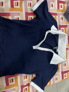 Navy Blue Polo T-Shirt with White Collar