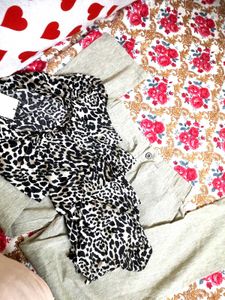 Stylish Leopard Print Tiered top and beige pantset