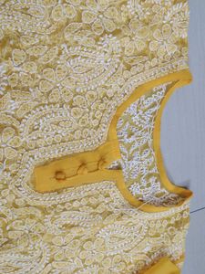 Yellow Chikankari Faux Georgette