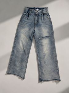Light Wash Ripped Wide Leg Jeans