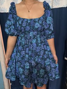 Blue Floral Smocked Mini Dress