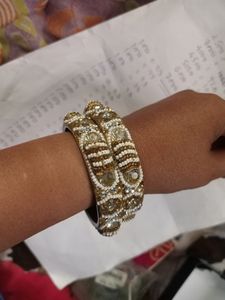 Metal Stone Bangles With Pearl