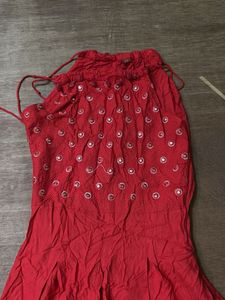 Red Embroidered Kurta with Mirror Work