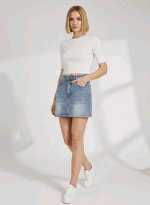 Washed Solid Blue Denim Skirt