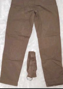 Brown Belted Casual Pants