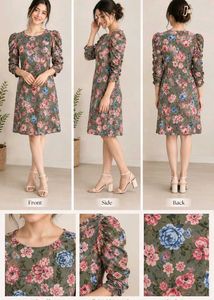 Floral Puff Sleeve A-Line Dress