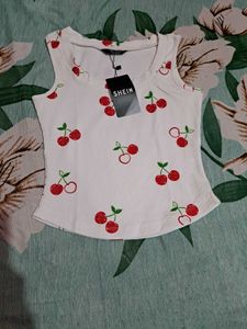 SheinWhite Cherry Print Tank Top