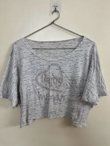Sparkly Heart "i love human" Cropped Top