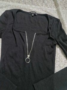 Black Zip Front Bodysuit