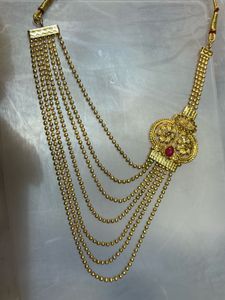 Elegant Layered Gold-Tone Necklace with Red Stone