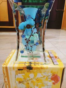 Decorative Blue Floral Glass Vase