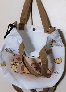 Cute Bear Print Canvas Tote Bag.