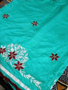Beautiful Teal Saree with Floral Embroidery