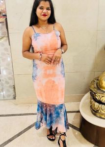 Tie-Dye Print Maxi Dress with Ruffle Hem