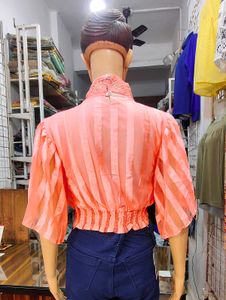 Stylish Coral Puff Sleeve Wrap Top