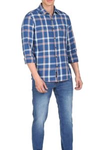 Men's Blue Plaid Casual Shirt