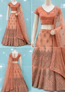 Elegant Peach Designer Lahenga Choli Set with Dupa