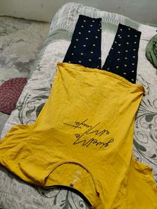 Yellow Graphic Print T-Shirt and Pants Set