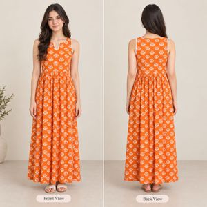 Women’s Orange Printed Sleeveless Kurt