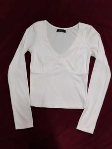 Bershka White Long Sleeve Top (Made in Turkey)
