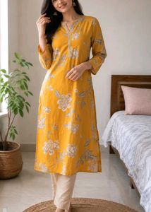 Mustard Yellow Floral Kurta Set