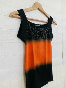 Orange &amp; Black Embellished Tank Top