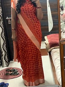 Elegant Orange Heart Print Saree