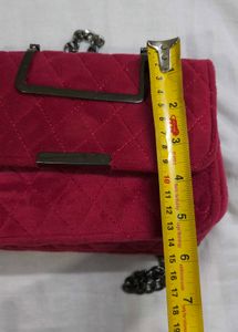 Fuchsia-Pink Quilted Velvet Crossbody Bag