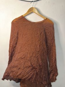 Brown Textured Sheer Long Sleeve Top