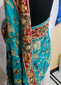 Exquisite Teal hand work heavy saree 🔥