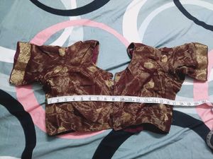 Maroon Brocade Blouse with Gold Motifs