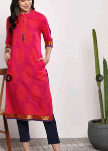 Vibrant Pink Kurta with Orange Print