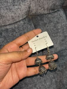 Elegant Oxidized Silver Jhumka Earrings