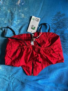 Red Crop Top with Zipper &amp; Pockets
