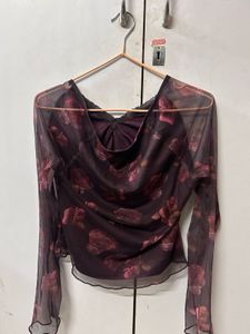 Sheer Floral Lace Trim Top