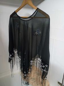 Sheer Black Embellished Cape