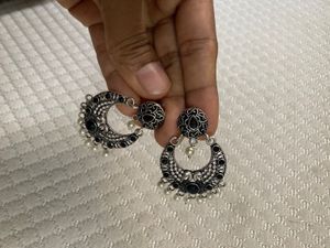 Chandbali Black Stone White Pearls Earring