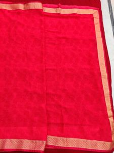 Brand New Red Saree with Golden Border